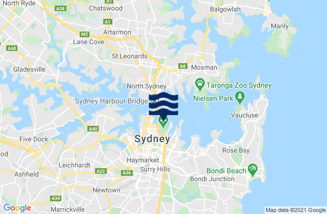 Sydney (Fort Denison), Australia tide times map