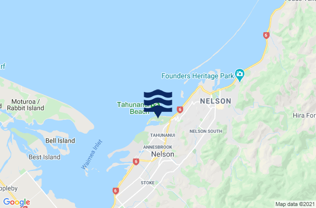 Tahunanui Beach, New Zealand tide times map