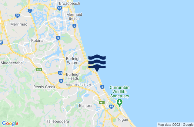 Tallebudgera Beach, Australia tide times map