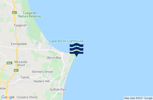 Tallow Beach, Australia tide times map