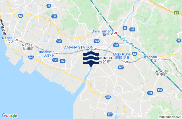 Tamana-gun, Japan tide times map