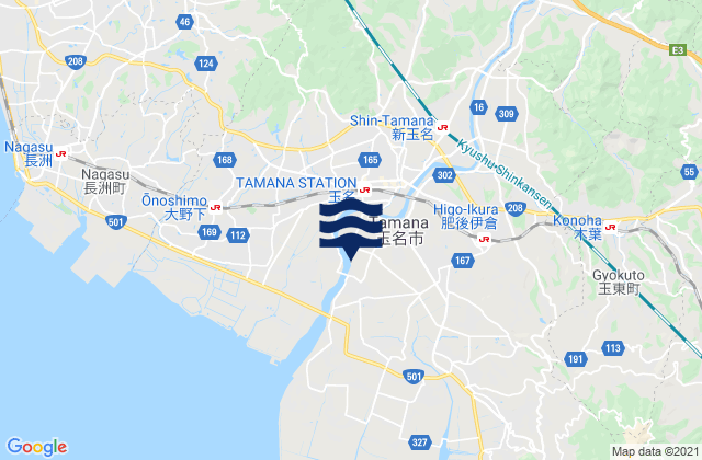 Tamana Shi, Japan tide times map