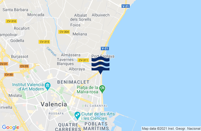 Tavernes Blanques, Spain tide times map