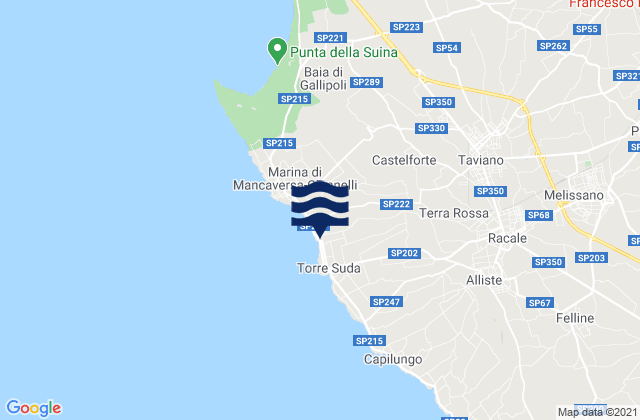 Taviano, Italy tide times map