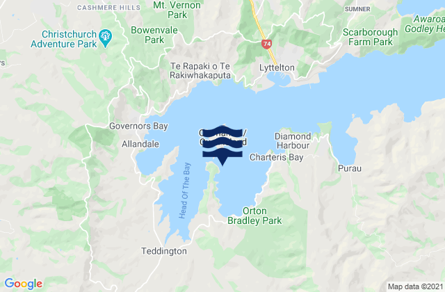 Te Wharau/Charteris Bay, New Zealand tide times map