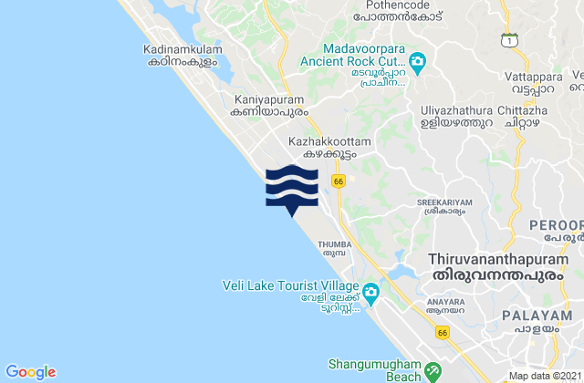 Technopark, India tide times map
