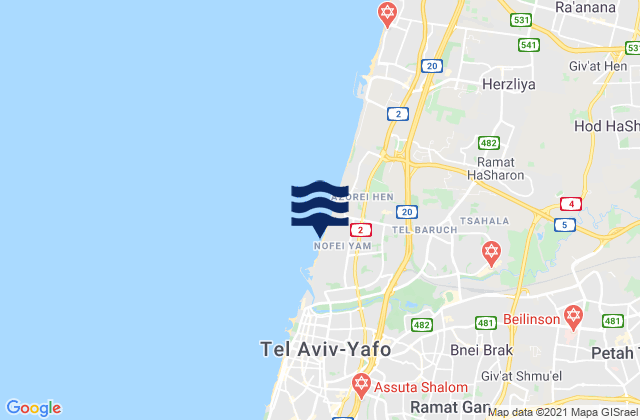 Tel Baruch South Beach, Palestinian Territory tide times map