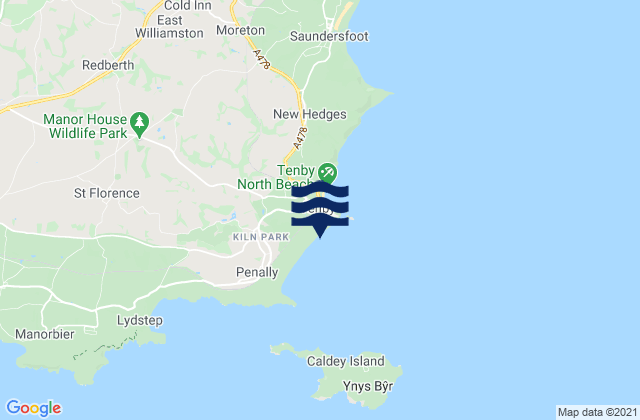 Tenby South Beach, United Kingdom tide times map