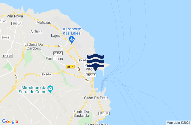 Terceira - Praia da Vitoria, Portugal tide times map