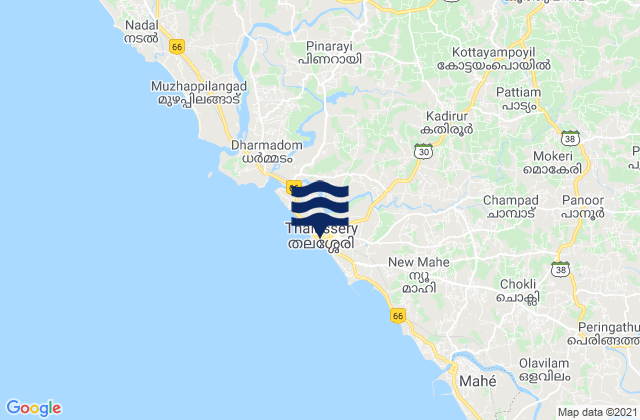 Thalassery, India tide times map