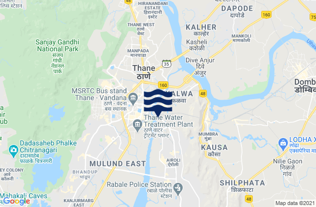 Thane, India tide times map