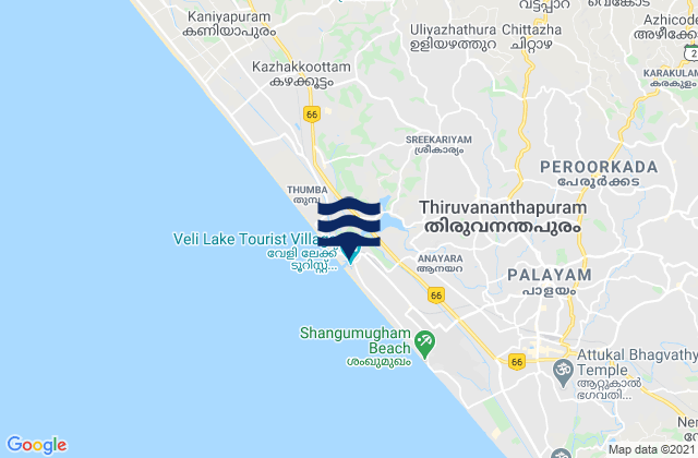 Thiruvananthapuram, India tide times map