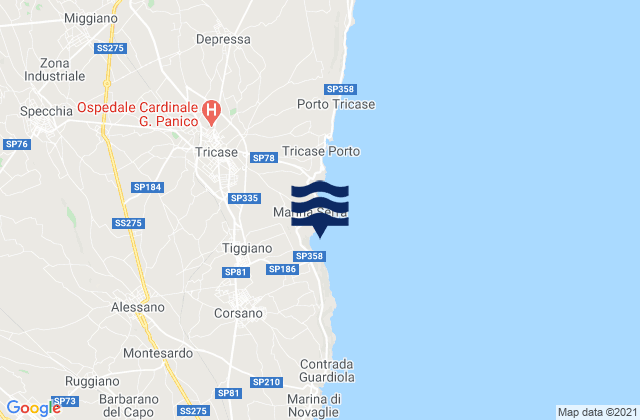 Tiggiano, Italy tide times map