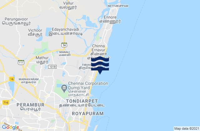 Tiruvottiyur, India tide times map
