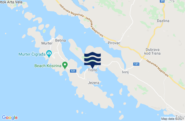Tisno, Croatia tide times map