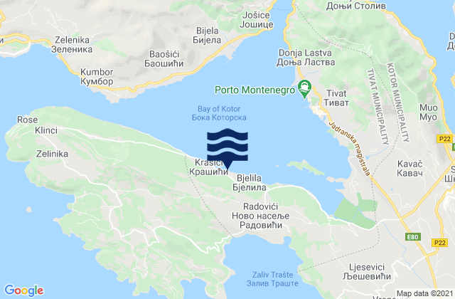 Tivat, Montenegro tide times map