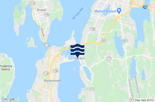 Tiverton, United States tide chart map