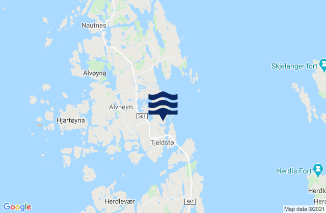 Tjeldsto, Norway tide times map