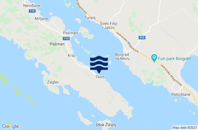 Tkon, Croatia tide times map