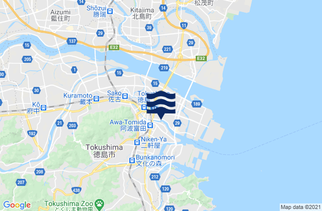 Tokushima-shi, Japan tide times map
