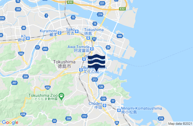 Tokushima Shi, Japan tide times map