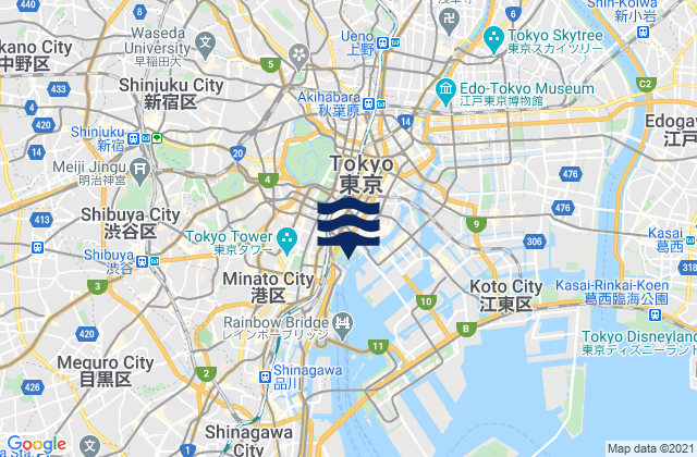 Tokyo Prefecture, Japan tide times map