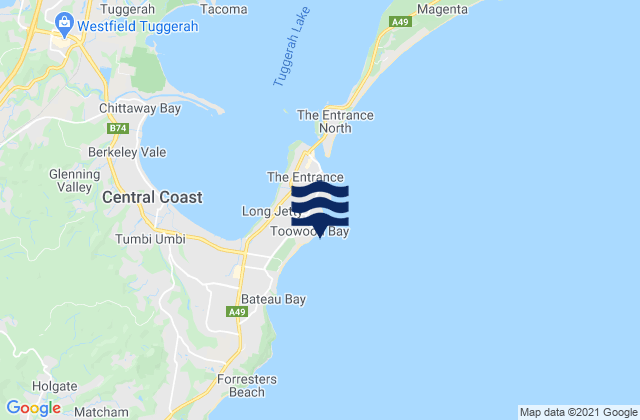 Toowoon Bay, Australia tide times map