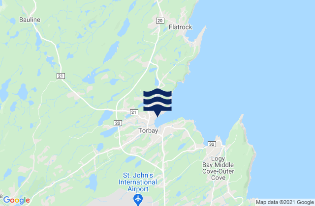 Torbay, Canada tide times map