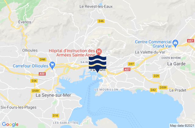 Toulon, France tide times map