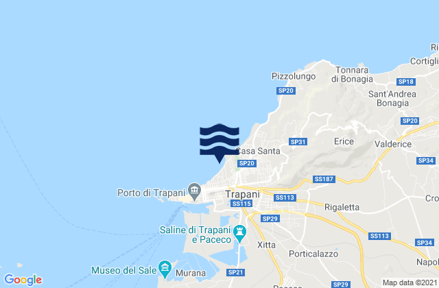 Trapani, Italy tide times map