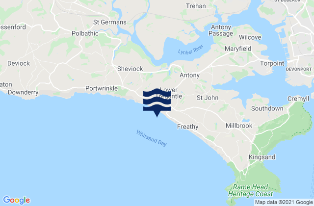 Tregantle Beach, United Kingdom tide times map