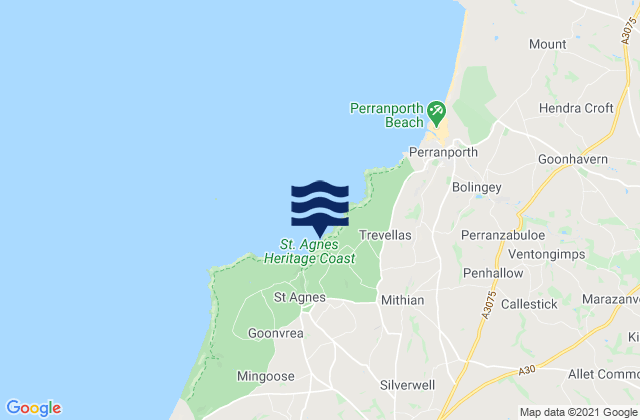 Trevellas Porth Beach, United Kingdom tide times map