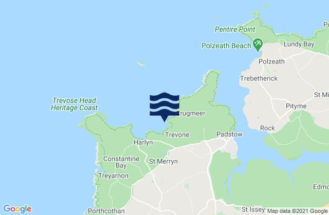 Trevone Bay, United Kingdom tide times map