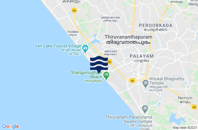 Trivandrum, India tide times map