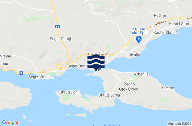 Trogir, Croatia tide times map