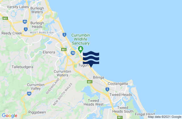 Tugun, Australia tide times map