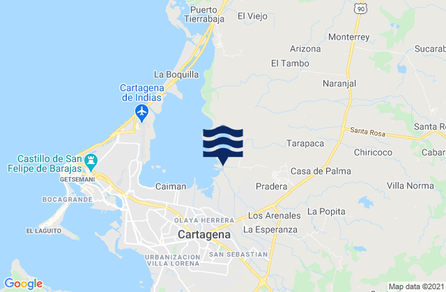 Turbaco, Colombia tide times map