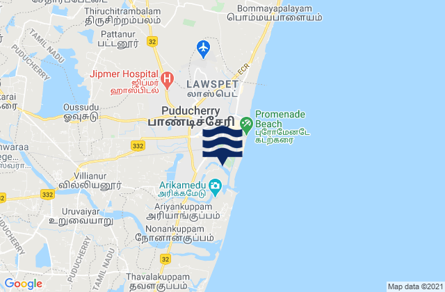 Union Territory of Puducherry, India tide times map