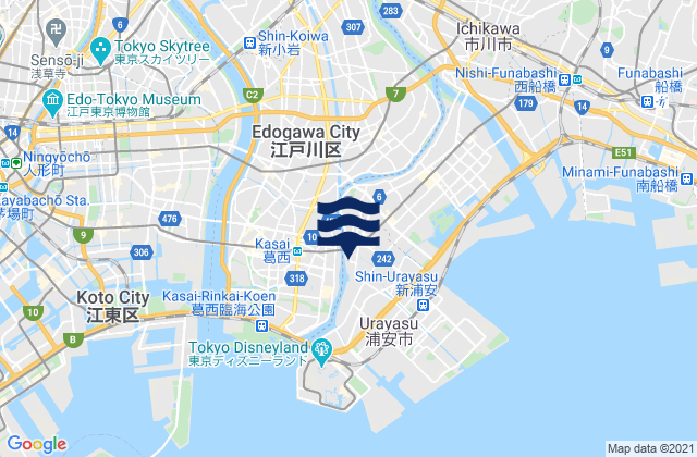 Urayasu, Japan tide times map