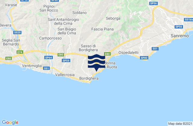 Vallebona, Italy tide times map