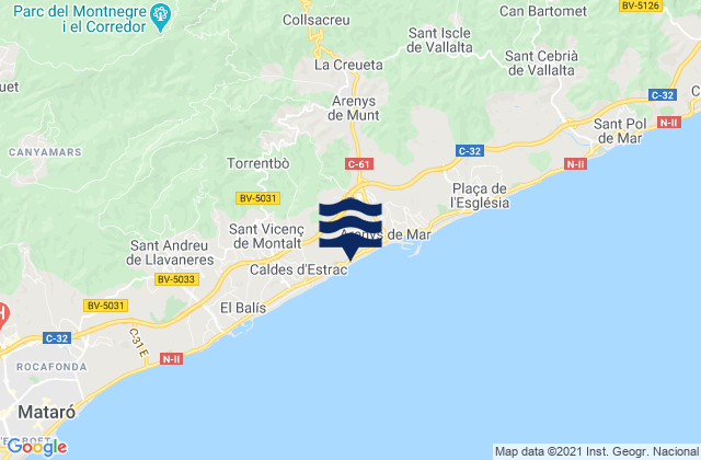 Vallgorguina, Spain tide times map