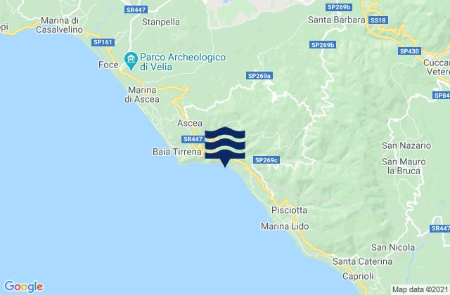 Vallo della Lucania, Italy tide times map