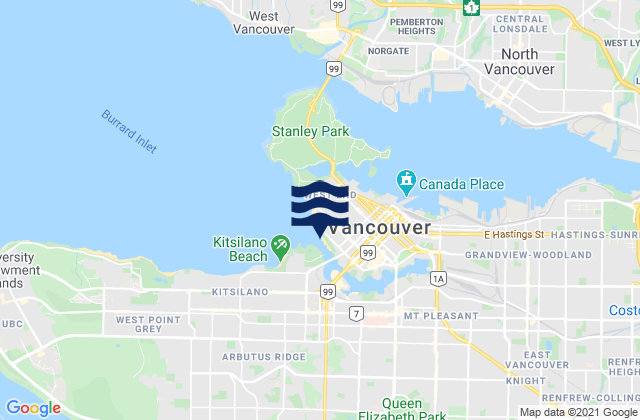 Vancouver, Canada tide times map