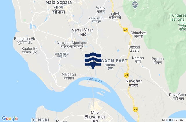 Vasai, India tide times map