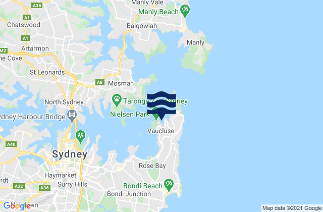 Vaucluse Bay, Australia tide times map