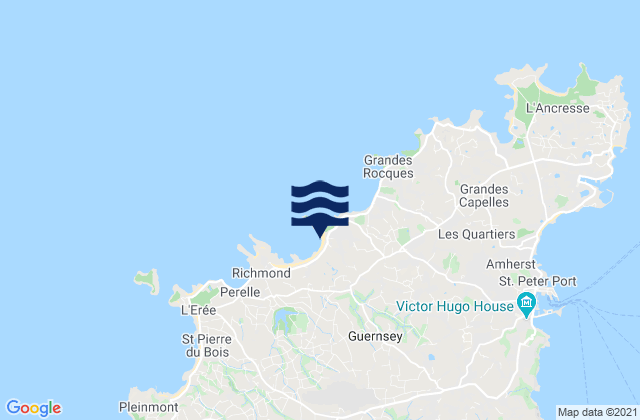 Vazon Bay - Beach - Guernsey, France tide times map