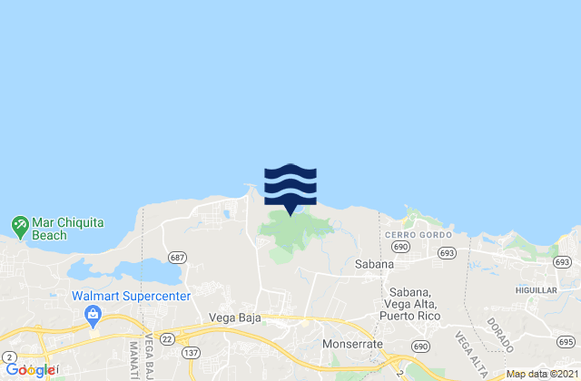 Vega Baja, Puerto Rico tide times map
