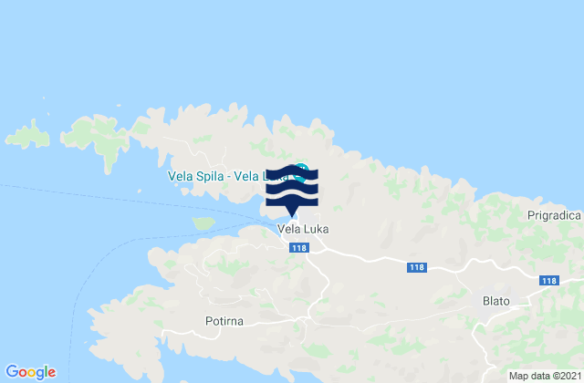 Vela Luka, Croatia tide times map