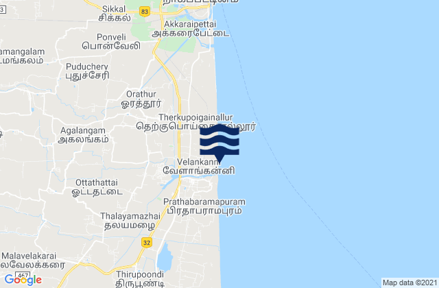Velankanni, India tide times map