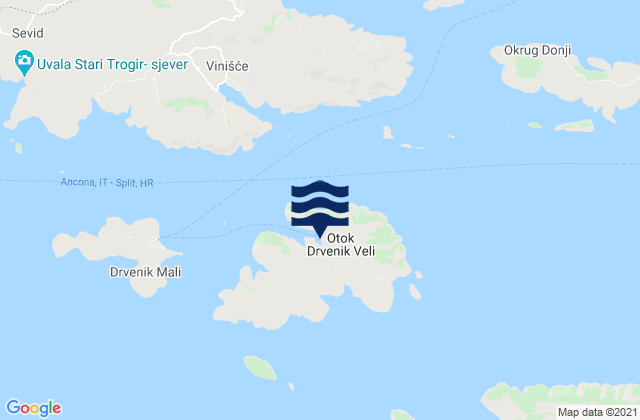 Veliki Drvenik, Croatia tide times map